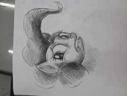 Size: 3264x2448 | Tagged: safe, artist:jchu9151, pinkie pie, earth pony, pony, g4, bust, female, grayscale, high res, lip bite, monochrome, pencil drawing, portrait, scared, sideways image, solo, traditional art