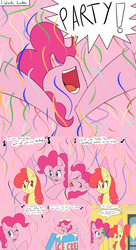 Size: 2400x4400 | Tagged: safe, artist:jake heritagu, apple bloom, pinkie pie, earth pony, pony, comic:ask motherly scootaloo, g4, balloon, birthday party, cake, comic, confetti, food, hat, ice cream, party, party hat, singing, streamers, sugarcube corner
