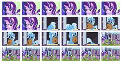 Size: 736x380 | Tagged: safe, edit, edited screencap, screencap, spike, starlight glimmer, trixie, twilight sparkle, alicorn, dragon, pony, unicorn, equestria daily, g4, to where and back again, collage, cropped, female, male, mare, trixie's wagon, twilight sparkle (alicorn), wagon