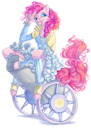 Size: 715x1000 | Tagged: safe, artist:chasingthesilverstag, pinkie pie, earth pony, anthro, unguligrade anthro, g4, clothes, female, mare, party cannon, simple background, smiling, tongue out, traditional art, white background