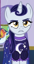 Size: 508x934 | Tagged: safe, screencap, moonlight raven, pony, unicorn, canterlot boutique, g4, clothes, cropped, dress, female, mare, over the moon, solo