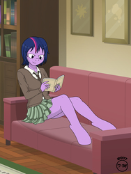 Size: 2700x3600 | Tagged: safe, artist:toxic-mario, twilight sparkle, anthro, unguligrade anthro, g4, book, clothes, female, haganai, high res, parody, reading, skirt, uncanny valley, yozora