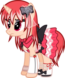 Size: 1015x1206 | Tagged: safe, artist:zacatron94, pony, unicorn, audrey belrose, clothes, dress, female, huniepop, mare, ponified, simple background, solo, transparent background