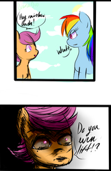 Size: 550x850 | Tagged: safe, artist:pipomanager-mimmi, rainbow dash, scootaloo, pony, g4, comic, do you even lift, meme