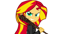 Size: 2560x1440 | Tagged: safe, artist:ngrycritic, sunset shimmer, equestria girls, g4, amc, baseball bat, clothes, evil smile, female, grin, negan, negan shimmer, simple background, smiling, smirk, solo, spikes, the walking dead, transparent background, vector