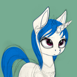 Size: 800x800 | Tagged: safe, artist:styroponyworks, dj pon-3, vinyl scratch, pony, unicorn, g4, female, green background, simple background, solo, wip