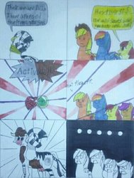 Size: 400x529 | Tagged: safe, apple bloom, applejack, daisy jo, rainbow dash, scootaloo, zecora, cow, zebra, g4, conjoined, fusion, multiple heads, traditional art, transformation, two heads, udder, we have become one, zebrow