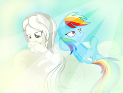 Size: 1024x768 | Tagged: safe, artist:andromedasparkz, rainbow dash, oc, pegasus, pony, g4, cloud, crepuscular rays