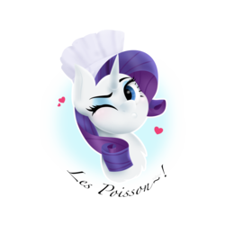 Size: 3264x3264 | Tagged: safe, artist:treblesketchofficial, rarity, pony, unicorn, g4, blowing a kiss, bust, chef's hat, commission, female, french, hat, heart, high res, looking at you, mare, one eye closed, profile, solo, wink