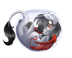 Size: 2960x2398 | Tagged: safe, artist:scarlet-spectrum, oc, oc only, oc:scarlet spectrum, dracony, hybrid, fangs, female, fish bowl, high res, mare, simple background, smiling, solo, transparent background