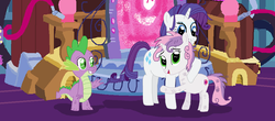 Size: 1600x706 | Tagged: safe, artist:thomaszoey3000, rarity, spike, sweetie belle, dragon, g4, magic mirror, messy mane
