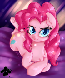 Size: 3000x3600 | Tagged: safe, artist:katakiuchi4u, pinkie pie, earth pony, pony, g4, chest fluff, cute, diapinkes, female, high res, looking at you, mare, prone, smiling, solo