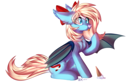 Size: 2986x1981 | Tagged: safe, artist:gicme, oc, oc only, oc:moon ribbon, bat pony, pony, bat pony oc, bow, cute, dropped ice cream, food, food on face, ice cream, ice cream cone, licking, parent:oc:moonshot, parent:oc:sweet cakes, parents:sweetshot, simple background, solo, tongue out, transparent background, ych result