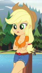 Size: 400x690 | Tagged: safe, edit, edited screencap, editor:ah96, screencap, applejack, equestria girls, g4, my little pony equestria girls: legend of everfree, adorasexy, belly button, breast edit, breasts, busty applejack, cleavage, clothes, cropped, cute, daisy dukes, female, front knot midriff, jackabetes, midriff, sexy, shorts, solo, stupid sexy applejack