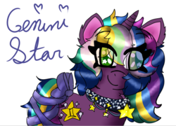 Size: 735x530 | Tagged: artist needed, safe, oc, oc only, pony, unicorn, astrology, aurora borealis, bow, choker, colored, concept art, jewelry, multicolored hair, shading, solo, star signs, stars, tail bow, tail wrap