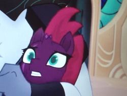 Size: 1116x837 | Tagged: safe, screencap, storm king, tempest shadow, pony, unicorn, g4, my little pony: the movie, adorable distress, broken horn, cropped, cute, eye scar, female, horn, mare, scar, solo focus, tempestbetes
