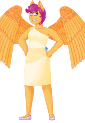 Size: 2260x3264 | Tagged: safe, artist:cornerverse, scootaloo, anthro, g4, clothes, dress, female, gala dress, high res, older, simple background, solo, transparent background