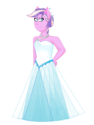 Size: 2448x3264 | Tagged: safe, artist:cornerverse, diamond tiara, earth pony, anthro, g4, clothes, dress, female, gala dress, high res, older, simple background, solo, transparent background