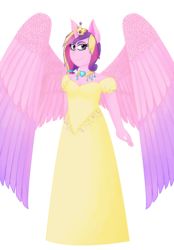 Size: 2274x3264 | Tagged: safe, artist:cornerverse, princess cadance, anthro, g4, clothes, dress, female, gala dress, high res, simple background, solo, transparent background