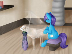 Size: 1024x768 | Tagged: safe, artist:lionbun, oc, oc only, oc:roxy impelheart, pony, crystal, intersex, musical instrument, piano, playing instrument, singing, sitting, solo