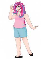 Size: 4869x7136 | Tagged: safe, artist:cornerverse, pinkie pie, human, g4, absurd resolution, alternate hairstyle, eared humanization, female, humanized, simple background, solo, transparent background