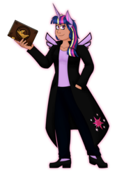 Size: 4869x7248 | Tagged: safe, artist:cornerverse, twilight sparkle, alicorn, human, g4, absurd resolution, alternate hairstyle, artificial wings, augmented, dark skin, eared humanization, female, humanized, magic, magic wings, simple background, solo, transparent background, twilight sparkle (alicorn), wings