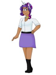 Size: 4869x6528 | Tagged: safe, artist:cornerverse, rarity, human, g4, absurd resolution, alternate hairstyle, dark skin, eared humanization, female, horn, horned humanization, humanized, simple background, solo, transparent background