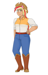 Size: 4869x7616 | Tagged: safe, artist:cornerverse, applejack, human, g4, absurd resolution, alternate hairstyle, boots, eared humanization, female, humanized, shoes, simple background, solo, transparent background