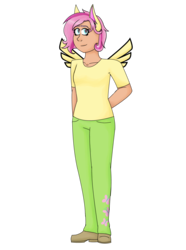 Size: 4869x6528 | Tagged: safe, artist:cornerverse, fluttershy, human, g4, absurd resolution, alternate hairstyle, artificial wings, augmented, eared humanization, female, humanized, magic, magic wings, simple background, solo, transparent background, winged humanization, wings