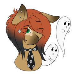 Size: 1024x1041 | Tagged: safe, oc, oc only, oc:spectra, ghost, pony, ear piercing, necktie, piercing, simple background, solo, transparent background