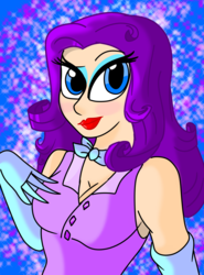 Size: 1920x2600 | Tagged: safe, artist:the-slinky-kid, rarity, human, g4, 1000 hours in ms paint, big eyes, bow, breasts, cleavage, clothes, downvote bait, eyelashes, eyeshadow, gloves, humanized, lipstick, looking at you, makeup, ms paint