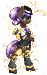 Size: 976x1550 | Tagged: safe, artist:bubbles906, oc, oc only, oc:kit, earth pony, pony, clothes, cosplay, costume, jazzy lucio (overwatch), overwatch, simple background, solo, transparent background