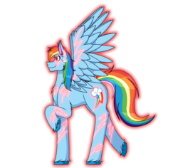 Size: 6528x6165 | Tagged: safe, artist:cornerverse, rainbow dash, pegasus, pony, g4, absurd resolution, backwards cutie mark, element of loyalty, female, glowing, glowing lines, glowing mane, mare, rainbow power, rainbow power redesign, simple background, solo, transparent background