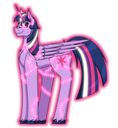 Size: 4832x5248 | Tagged: safe, artist:cornerverse, twilight sparkle, alicorn, pony, g4, absurd resolution, female, glowing, glowing lines, glowing mane, mare, rainbow power, rainbow power redesign, runes, simple background, solo, transparent background, twilight sparkle (alicorn)