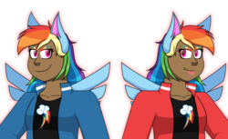 Size: 7968x4869 | Tagged: safe, artist:cornerverse, rainbow dash, human, g4, absurd resolution, artificial wings, augmented, counterparts, dark skin, humanized, magic, magic wings, simple background, transparent background, wings