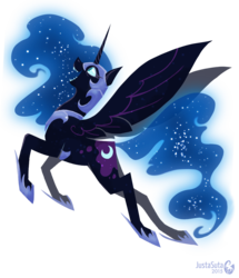 Size: 900x1045 | Tagged: safe, artist:justasuta, nightmare moon, alicorn, pony, g4, fangs, female, flying, jewelry, lineless, mare, open mouth, regalia, simple background, solo, transparent background
