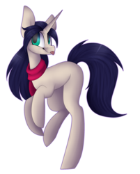 Size: 2349x2925 | Tagged: safe, artist:umiimou, oc, oc only, oc:mifune, pony, unicorn, clothes, female, high res, scarf, simple background, solo, tongue out, transparent background