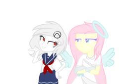 Size: 1024x697 | Tagged: safe, artist:glitterskies2808, oc, oc only, oc:mitada, oc:squishy, equestria girls, g4, base used, clothes, halo, simple background, solo, transparent background