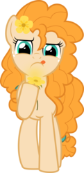 Size: 2698x5570 | Tagged: safe, artist:jhayarr23, pear butter, earth pony, pony, g4, the perfect pear, buttercup, female, flower, flower in hair, frown, high res, mare, raised hoof, simple background, solo, tongue out, transparent background, vector