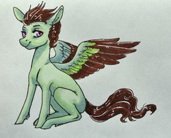 Size: 1000x803 | Tagged: safe, artist:weird--fish, oc, oc only, pegasus, pony, female, mare, simple background, sitting, solo, traditional art, white background