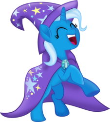 Size: 5424x6000 | Tagged: safe, artist:limedazzle, trixie, pony, unicorn, g4, my little pony: the movie, absurd resolution, bipedal, cape, clothes, cute, diatrixes, eyes closed, female, hat, mare, movie accurate, open mouth, show accurate, simple background, smiling, solo, transparent background, trixie's cape, trixie's hat, vector