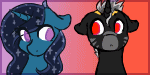 Size: 150x75 | Tagged: safe, artist:shiromidorii, oc, oc only, oc:moon heart, pony, unicorn, animated, female, frame by frame, gif, kissing, male, picture for breezies, straight
