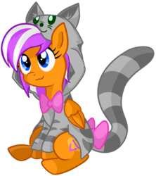 Size: 1657x1865 | Tagged: safe, artist:x-blackpearl-x, oc, oc only, oc:digidrop, pegasus, pony, 2018 community collab, derpibooru community collaboration, :3, animal costume, bowtie, cat costume, cat tail, clothes, costume, cute, necktie, simple background, sitting, smiling, transparent background
