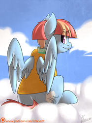 Size: 1000x1340 | Tagged: safe, artist:atane27, windy whistles, pony, g4, cloud, female, patreon, patreon logo, solo, style emulation