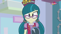 Size: 1136x638 | Tagged: safe, screencap, juniper montage, equestria girls, equestria girls specials, g4, my little pony equestria girls: mirror magic, confused, female, glasses, looking at you, mirror, solo, teletoon