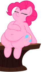 Size: 5000x7000 | Tagged: safe, artist:andelai, artist:worstsousaphonehorse, pinkie pie, earth pony, pony, g4, absurd resolution, belly button, chubby, fat, female, hoof on belly, large butt, pudgy pie, simple background, sitting, solo, squishy, table, transparent background, vector, wide hips