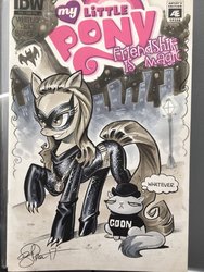 Size: 768x1024 | Tagged: safe, artist:andypriceart, opalescence, earth pony, pony, g4, batman, catwoman, female, julie newmar, mare, ponified, traditional art