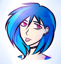 Size: 1049x1114 | Tagged: safe, artist:katedoof, dj pon-3, vinyl scratch, human, g4, bust, choker, ear piercing, earring, female, gradient background, humanized, jewelry, piercing, portrait, solo, tongue out