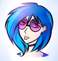 Size: 1049x1114 | Tagged: safe, alternate version, artist:katedoof, dj pon-3, vinyl scratch, human, g4, bust, choker, ear piercing, earring, female, gradient background, humanized, jewelry, piercing, portrait, solo, sunglasses, tongue out