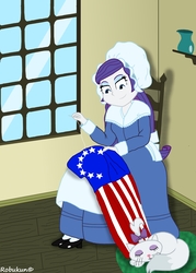 Size: 2500x3500 | Tagged: safe, artist:robukun, opalescence, rarity, equestria girls, g4, american flag, betsy ross, betsy ross flag, clothes, dress, high res, sewing